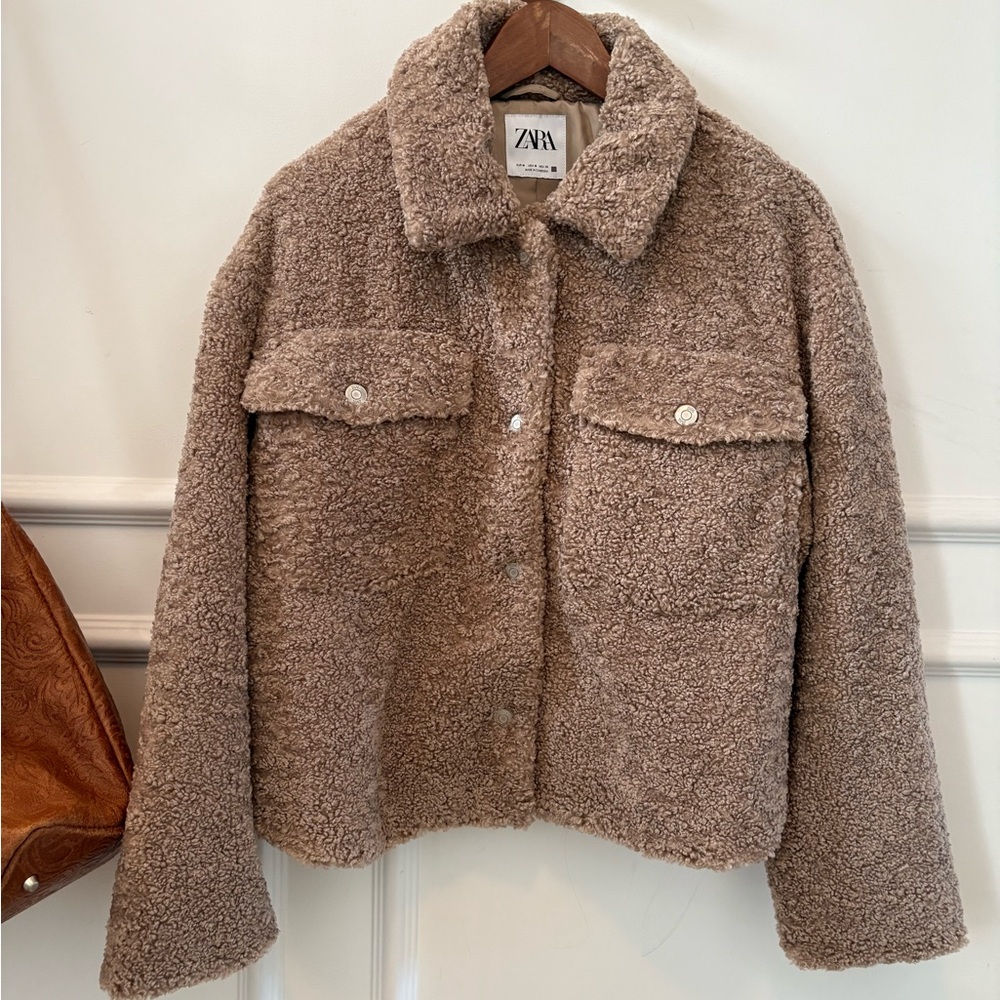 Zara Women's Cozy Brown Teddy Jacket